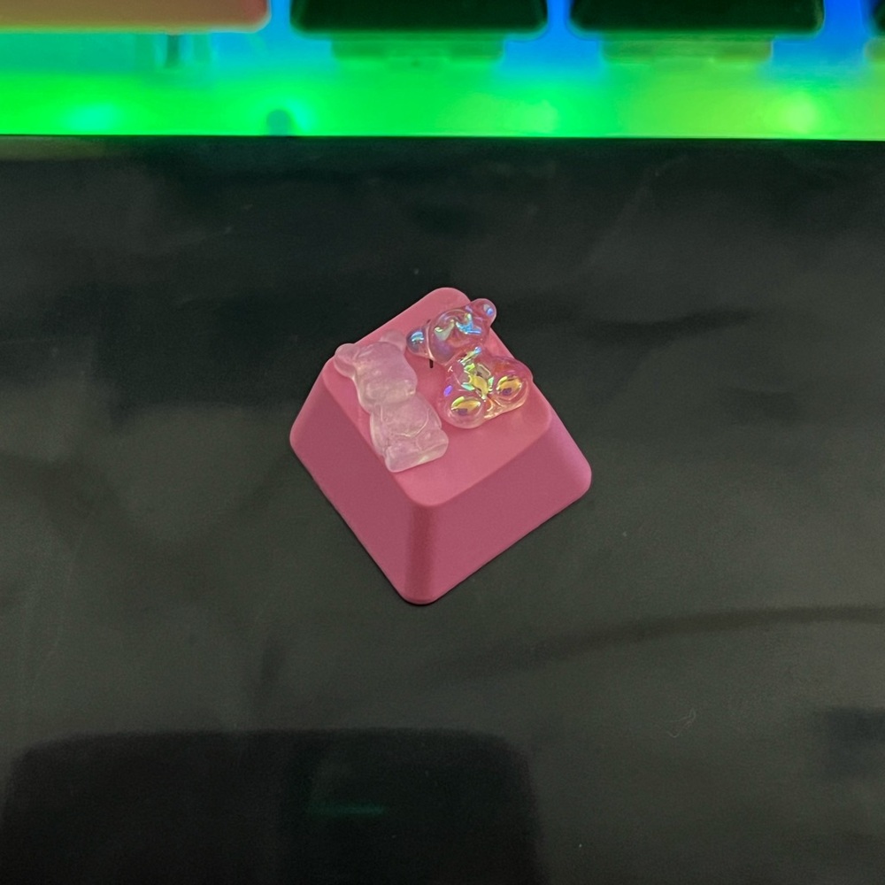 Cute Pink Duo Gummy bears kawaii Artisan keycaps, for OEM switches